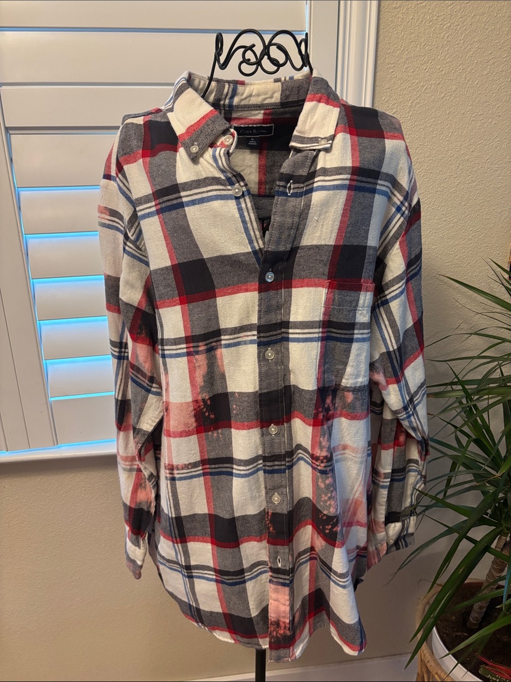 Handmade one of a kind Dolly Parton Plaid Button-Up Distressed Flannel - Picture 3 of 6